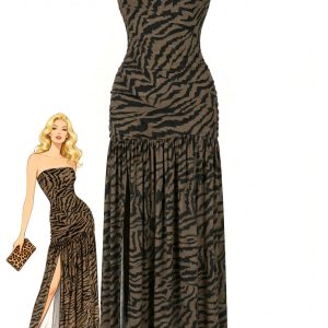 1930s Bandeau Zebra Print Mesh Split Dress