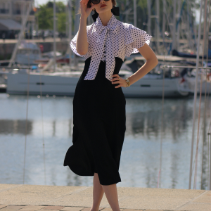 Black 1930s Dots Tie Neck Mermaid Dress