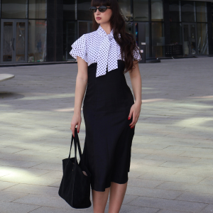 Black 1930s Dots Tie Neck Mermaid Dress