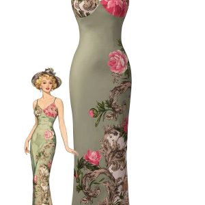Green 1930s Floral Spaghetti Strap Bodycon Maxi Dress