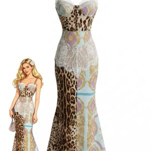 1930s Spaghetti Strap Leopard Baroque Print Lace Dress