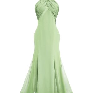 Green 1930s Solid Chiffon Criss Cross Strapless Convertible Dress