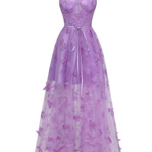 1930s Spaghetti Strap 3D Butterflies Mesh Maxi Dress