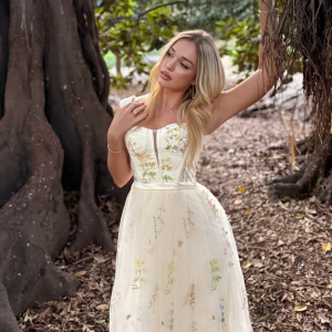 1930s Floral Mesh Boned Lace-Up Dress