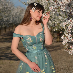 1930s Floral Mesh Boned Lace-Up Dress