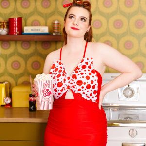 1930s Polka Dot Bowknot Patchwork Swimsuit