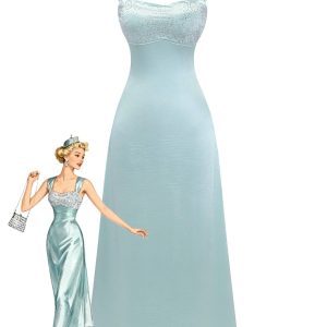 1930s Satin Rhinestone Wide-Strap Maxi Dress