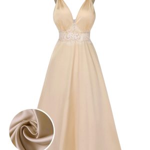 Champagne 1930s Solid Lace Satin Nightgown