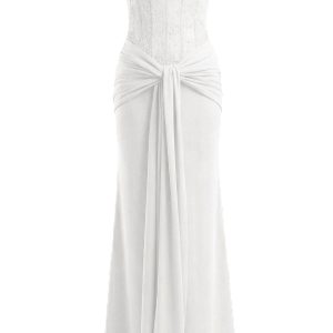 1930s Solid Lace-Up Strapless Maxi Dress