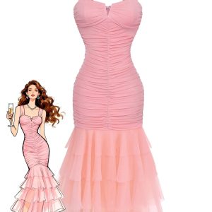 1930s Solid Mesh Patchwork Ruched Bodycon Dress