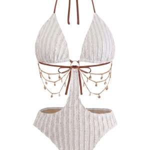1930s Solid Metal Chain Cutout Swimsuit