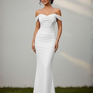 1930s Solid Off-Shoulder Bodycon Maxi Dress