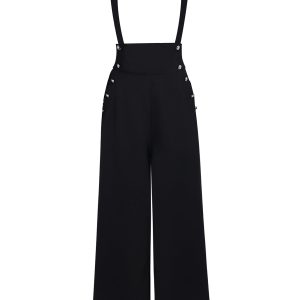Black 1930s Solid Suspender Pants