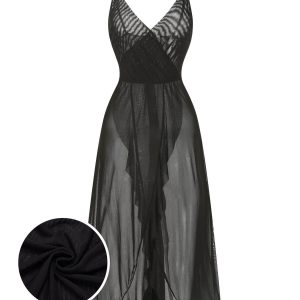 1930s Solid V-Neck Ruffle Sheer Nightgown