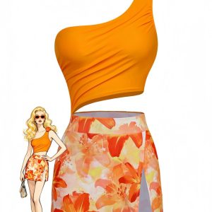 1940s 3D Floral One-Shoulder One-Piece Swimdress