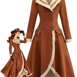 Brown 1940s Double-Breasted Lapel Western Style Coat