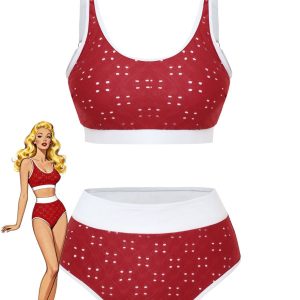 1940s Eyelet High Waisted Color Block Tankini Set