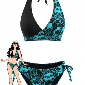 1940s Floral Print Halter Bikini Set