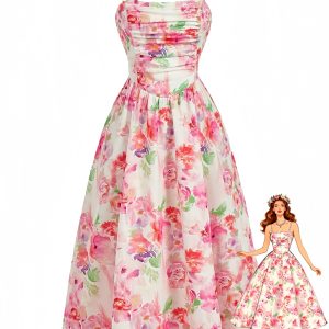 1940s Floral Ruched Camisole Midi Dress