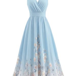 1940s Floral V-Neck Sleeveless Midi Dress