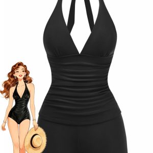 1940s Halter Boy Short Tankini Set