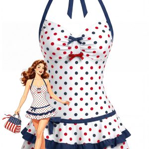 [Pre-Sale] 1940s Halter Polka Dot Bow Ruffle Swim Dress