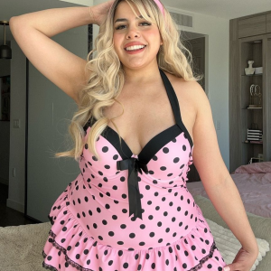 Pink 1940s Halter Polka Dots Bow One-Piece Swimsuit