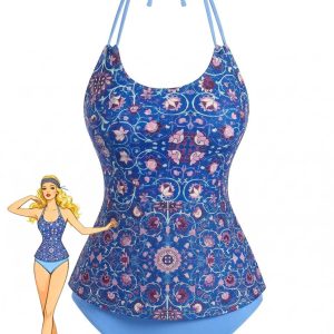 1940s Halter Retro Floral Prints Tankini Set