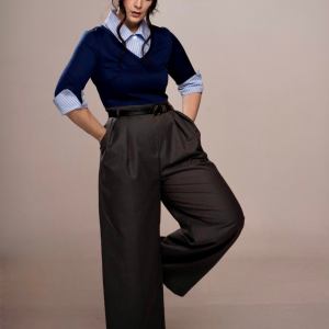 Blue & Gray 1940s Knit Colorblock 3/4 Sleeve Shirt Jumpsuit