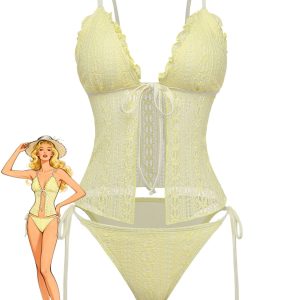1940s Lace Knit Double-Layer Fabric Tankini Set