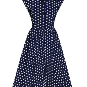 1940s Lapel Polka Dots Sleeveless Dress