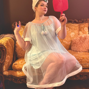 Blue 1940s Ruffle Sleeve Plush Trim Tulle Nightgown