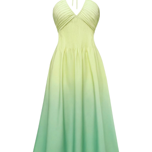 [Pre-Sale] Green 1940s Ombre Deep V-Neck Halter Dress