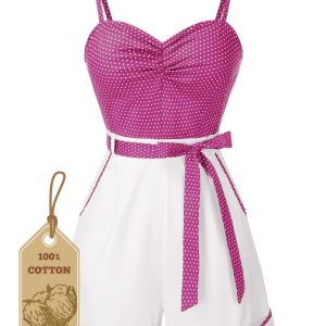 Pink 1940s Polka Dot Patchwork Suspender Romper