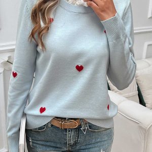 1940s Ruffles Heart Embroidered Sweater