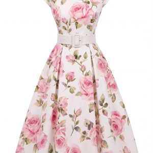 Pink 1950s Boat Neck Antique Floral Dress