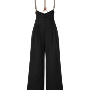 Black 1950s Button Suspender Pants