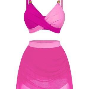 1950s Cross-Back Ruched Mesh Bikini Set