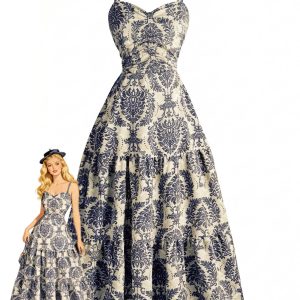 1950s Damask Spaghetti Strap Sweetheart A-Line Dress