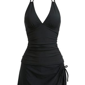 1950s Deep V-Neck Halter Tankini Set & Cover-Up