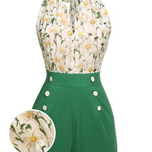 1950s Floral Halter Lace-up Vintage Romper