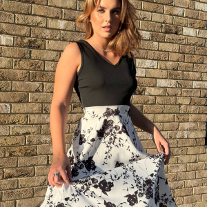 Black 1950s Floral Swing Dress