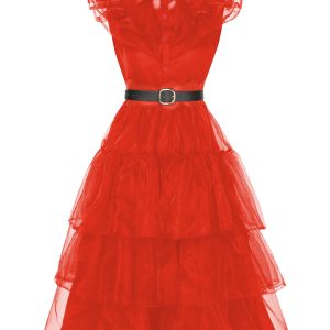 Red 1950s Halloween Lace Belt Dress