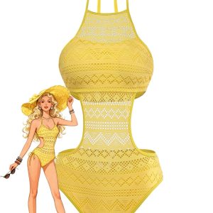 1950s Halter Cut-Out Solid One-Piece Swimsuit
