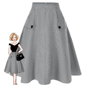 1950s High-Waist Plaids Button Pocket Skirt