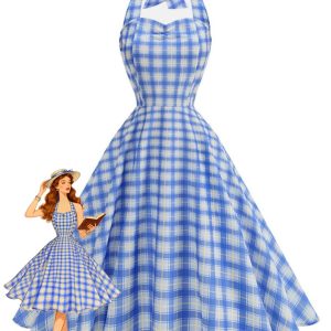 1950s Plaid Halter Sweetheart Neck Dress