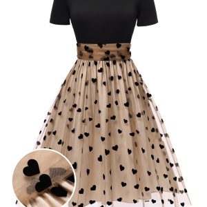 Black 1950s Heart Dot Swing Vintage Dress