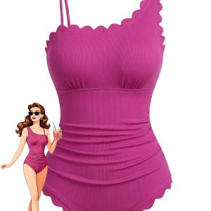 1950s Ruffle Solid Cut-Out Slim Swimsuit