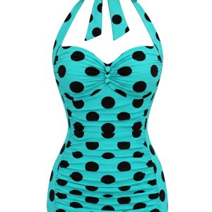 [Pre-Sale] Mint 1950s Polka Dots Gathered Halter Swimsuit