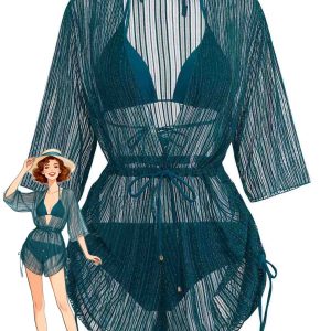 1950s Solid Halter Bikini Set & Shimmer Cover-Up